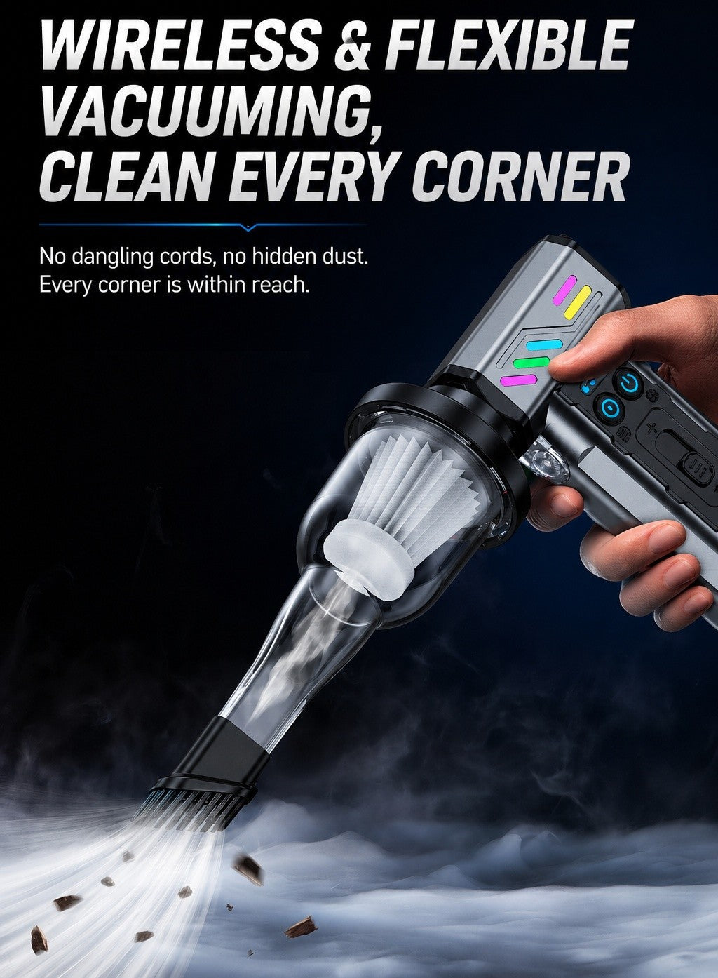 2in1 Cordless Air Duster Blower Mini Vacuum Stepless Speed Turbo Fan with LED Light