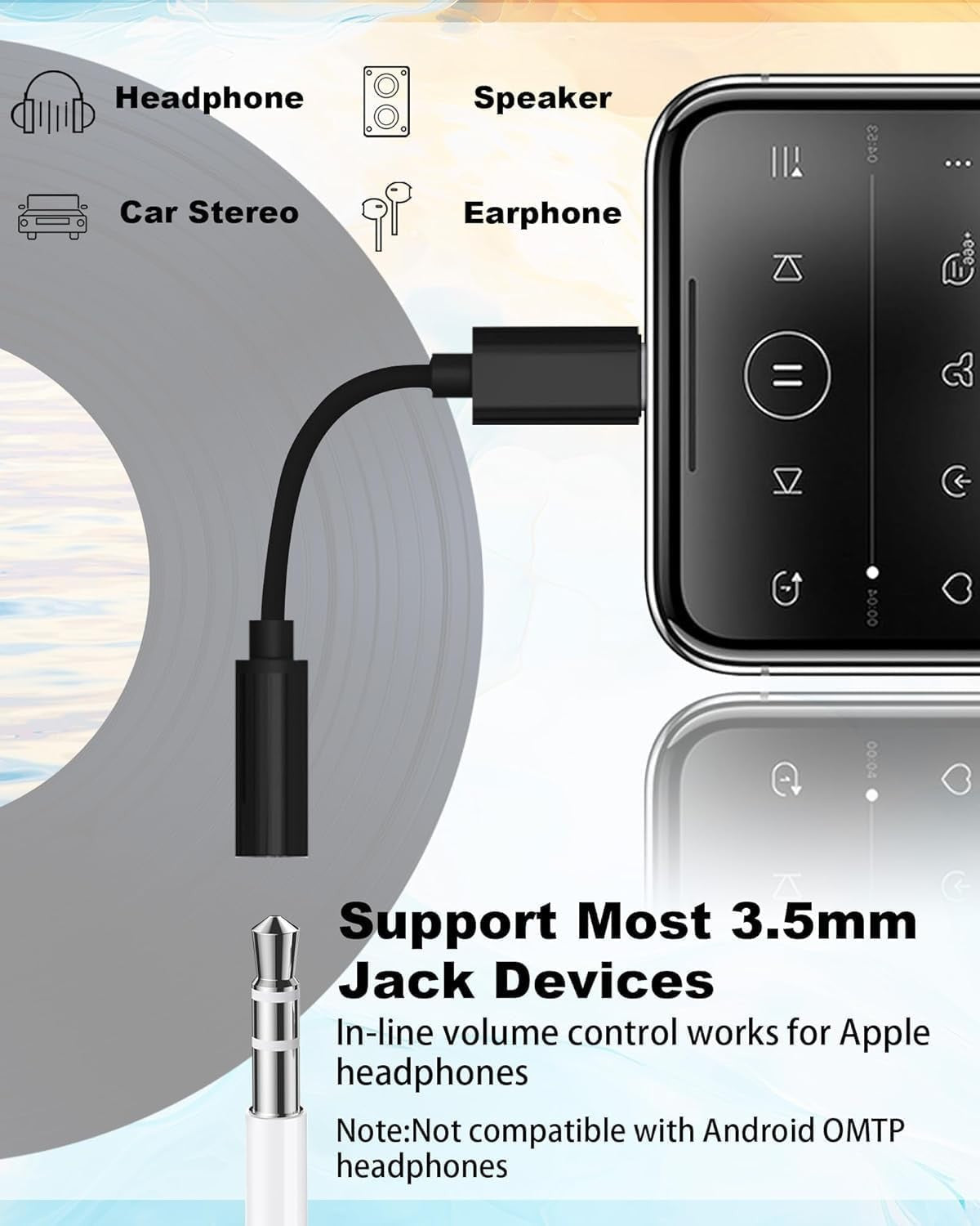 Type C to 3.5mm AUX Earphones Audio Stereo Cable Adapter For Samsung iPhone