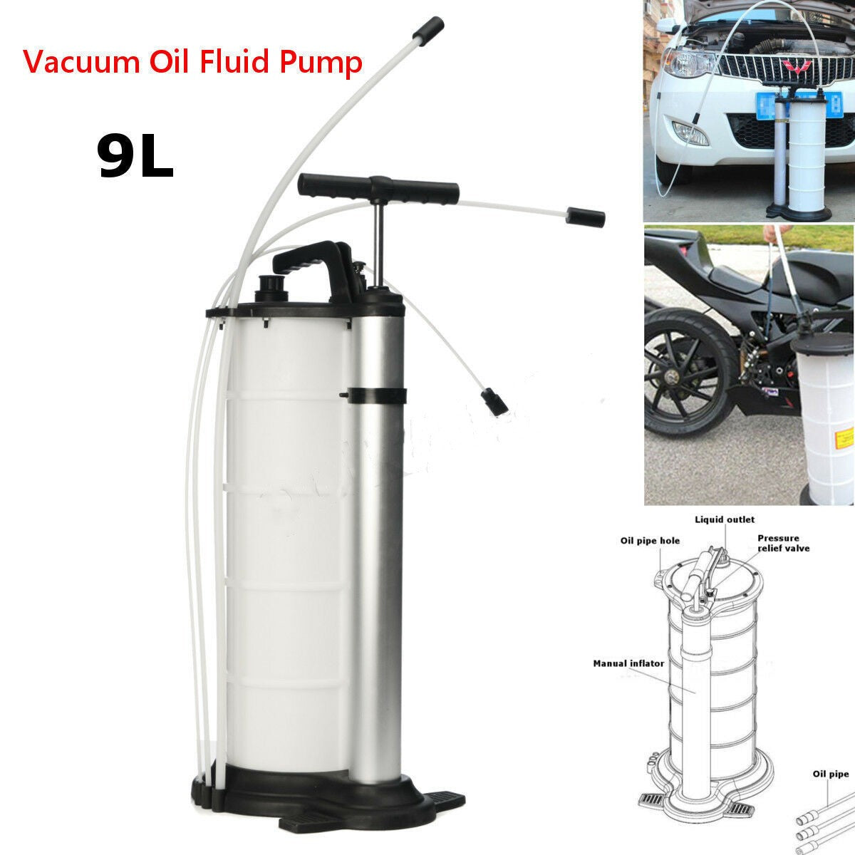 9L Oil Fluid Extractor Pump Manual Vacuum Fuel Suction Car Boat Transfer Tank