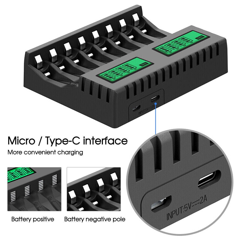 8 Slot Smart Battery Charger for AA/AAA Rechargeable Batteries