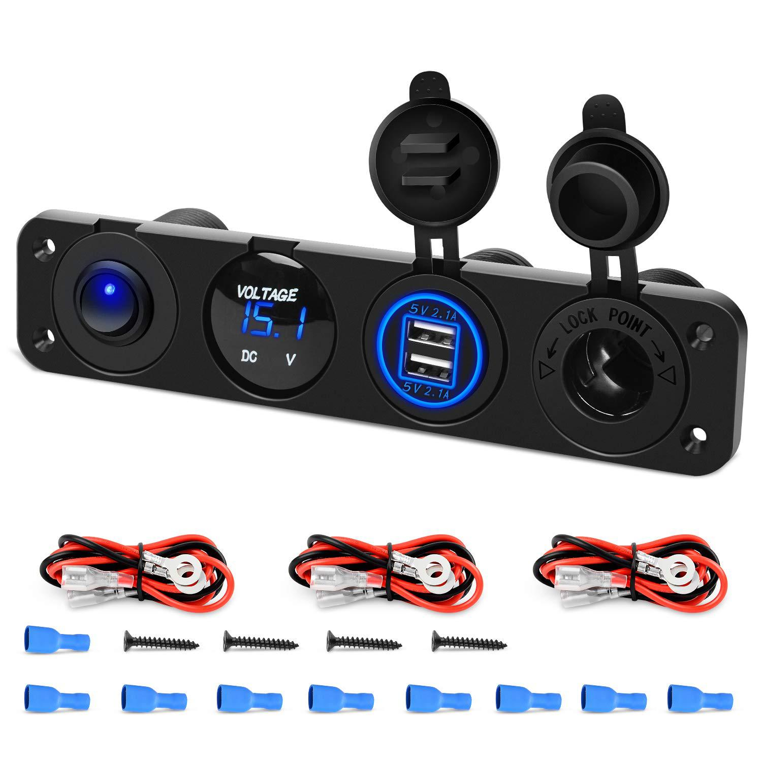 4 in 1 Charger Outlet Socket Panel QC Dua 12V USB Power Outlet Car Switch