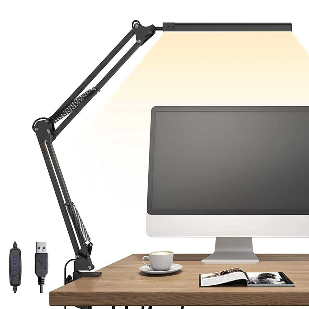 LED Desk Table Lamp Swing Arm Clamp USB Power Dimmable Reading Light