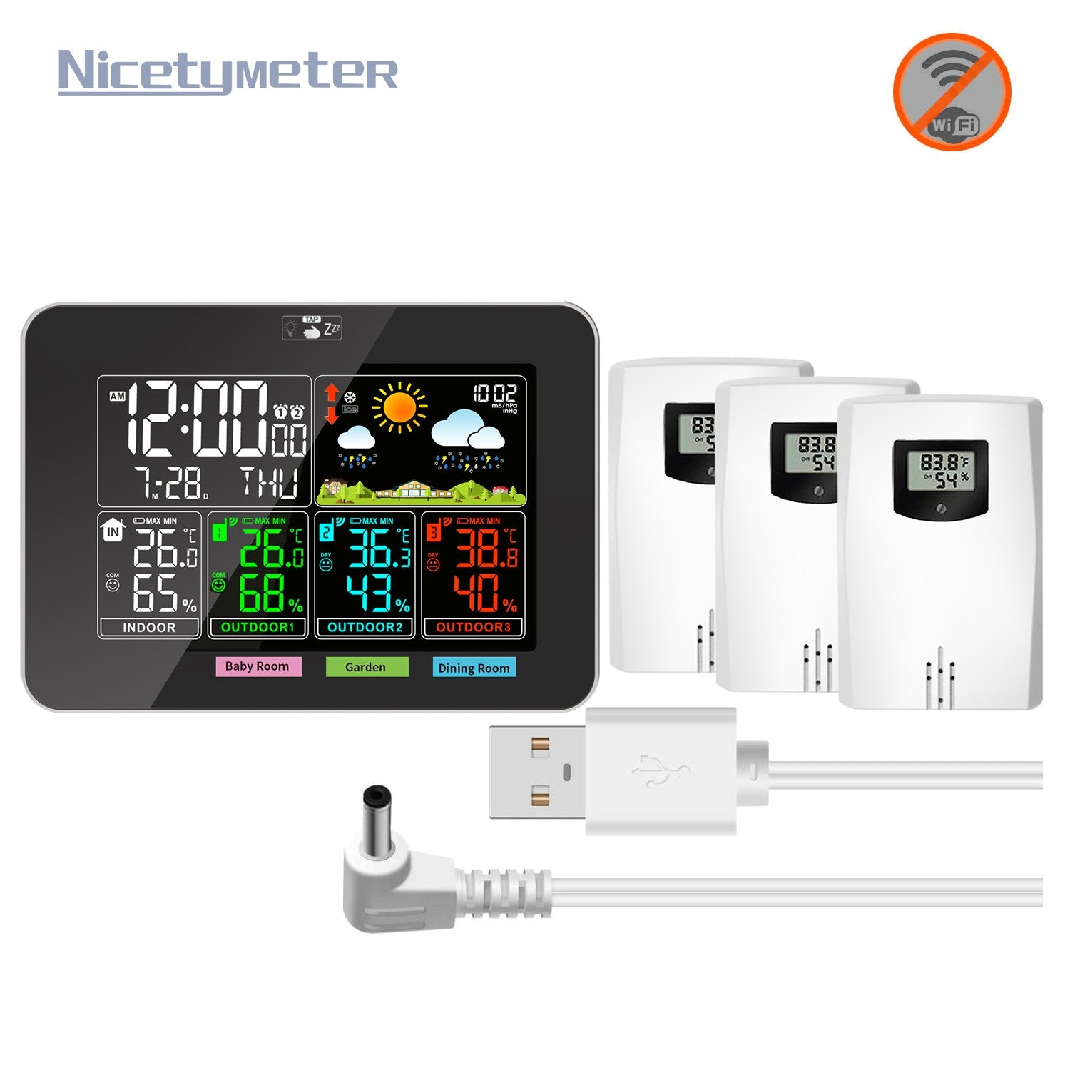 Weather Station Wireless Thermometer with 3 Sensors Temperature Humidity Monitor