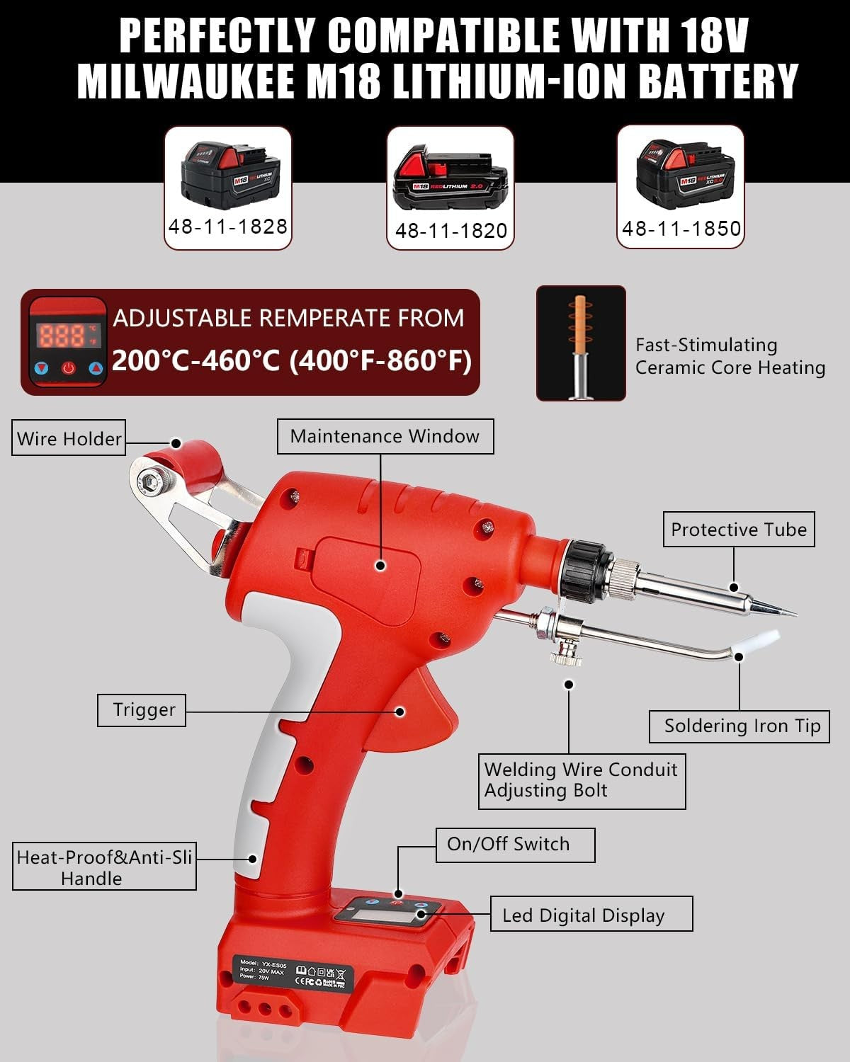 Soldering Iron Gun for Milwaukee 18V Battery Cordless Soldering Iron Kit 75W