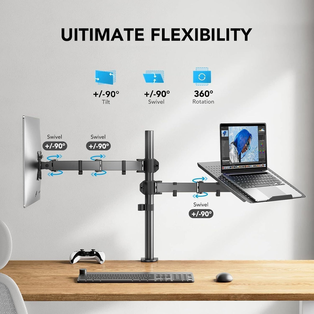Monitor Arm with Laptop Tray – Fits 13-32" Screen & 17" Notebook