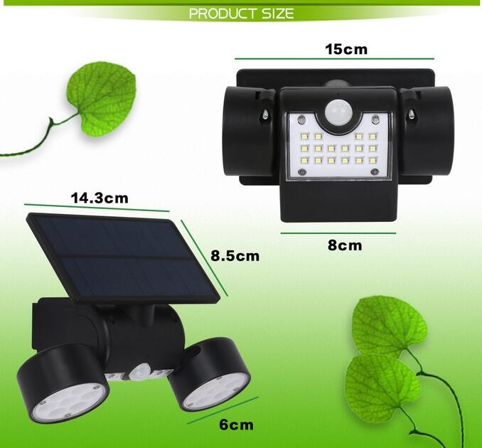 Solar Lights Outdoor 30 LED Motion Sensor Wall Light Dual Head Rotatable IP65