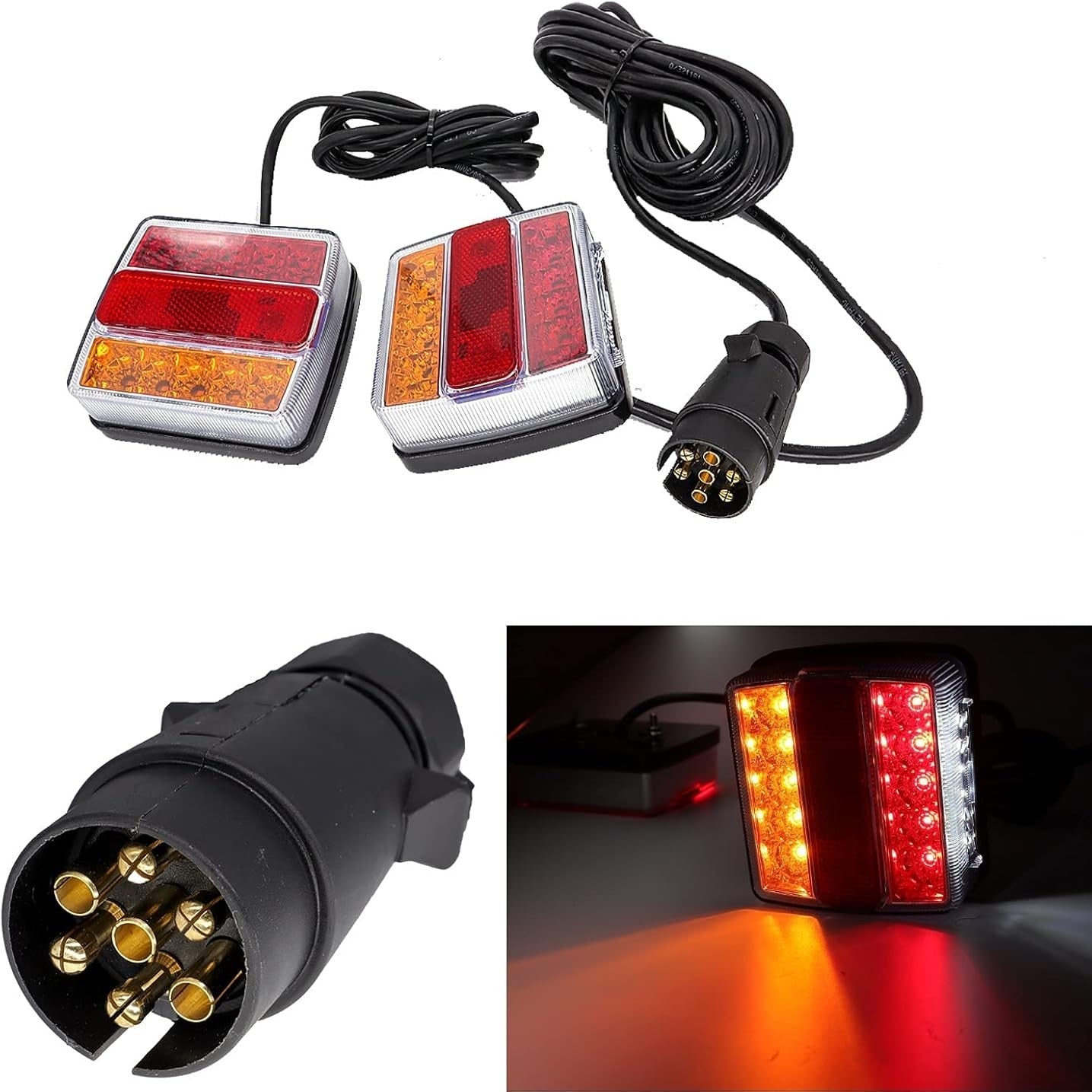 12V 2PCS Magnetic LED Towing Trailer Light Kit with 7 Pin Plug