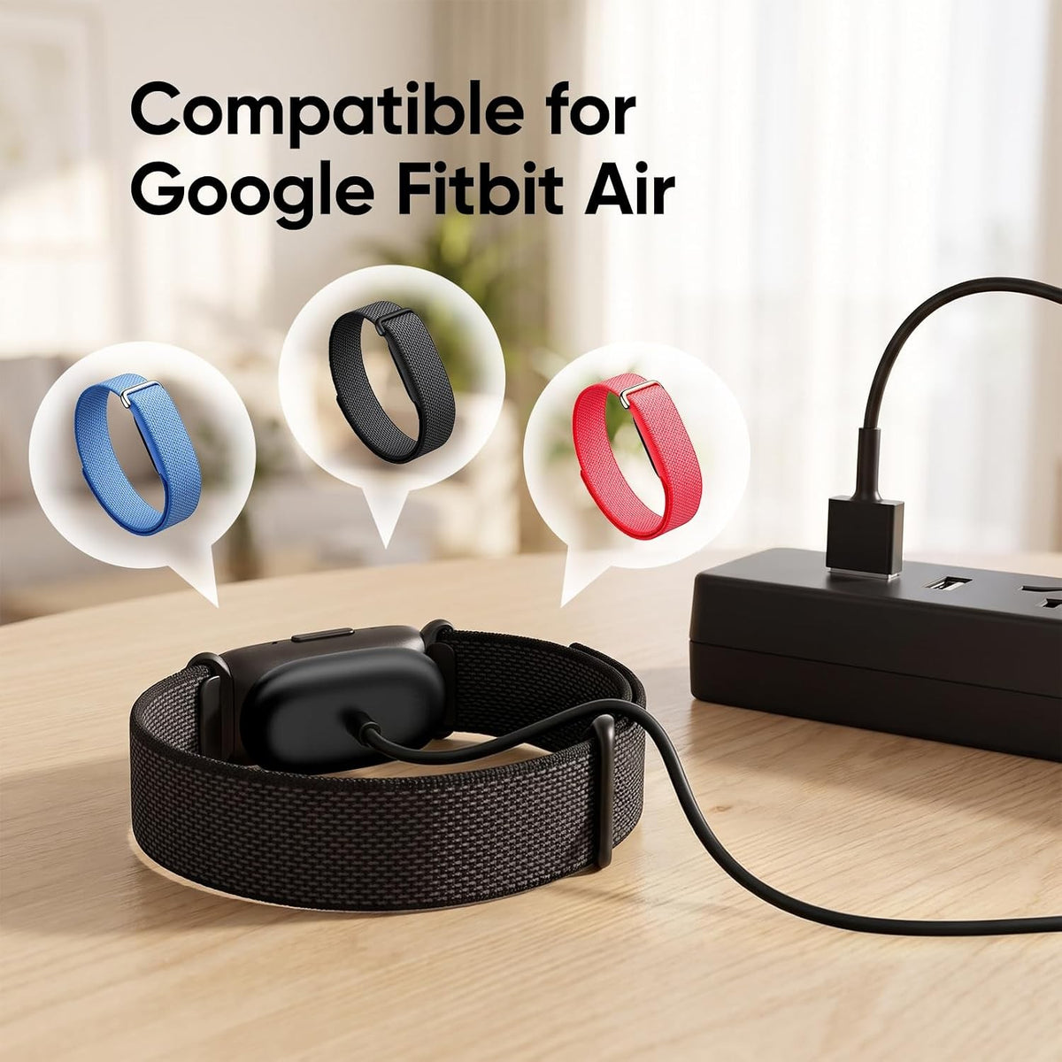 USB Magnetic Charging Cable for Google Fitbit Air Activity Tracker Black