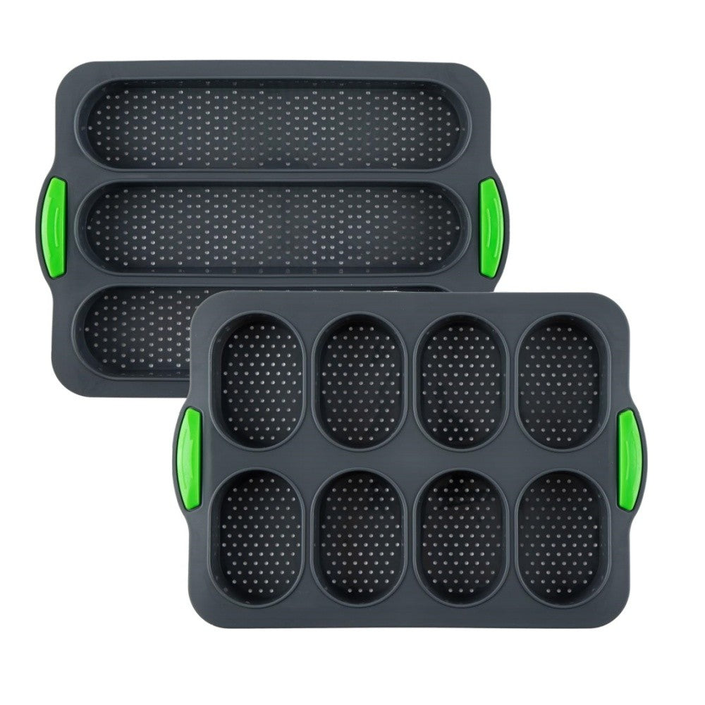 Set of 2 Silicone Baguette Burger Bun Pan Nonstick French Bread Bake Mold Moulds