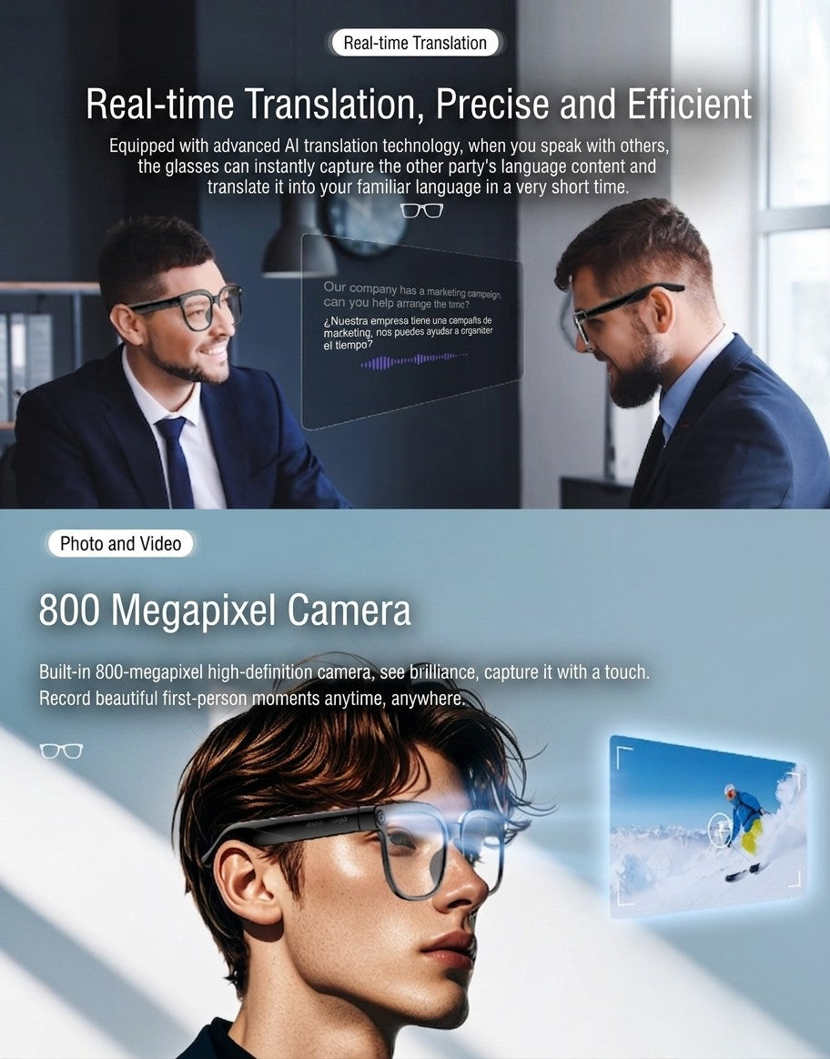 Smart AI Glasses 8MP HD Camera Bluetooth 5.0 Calling Real Time Audio Translation