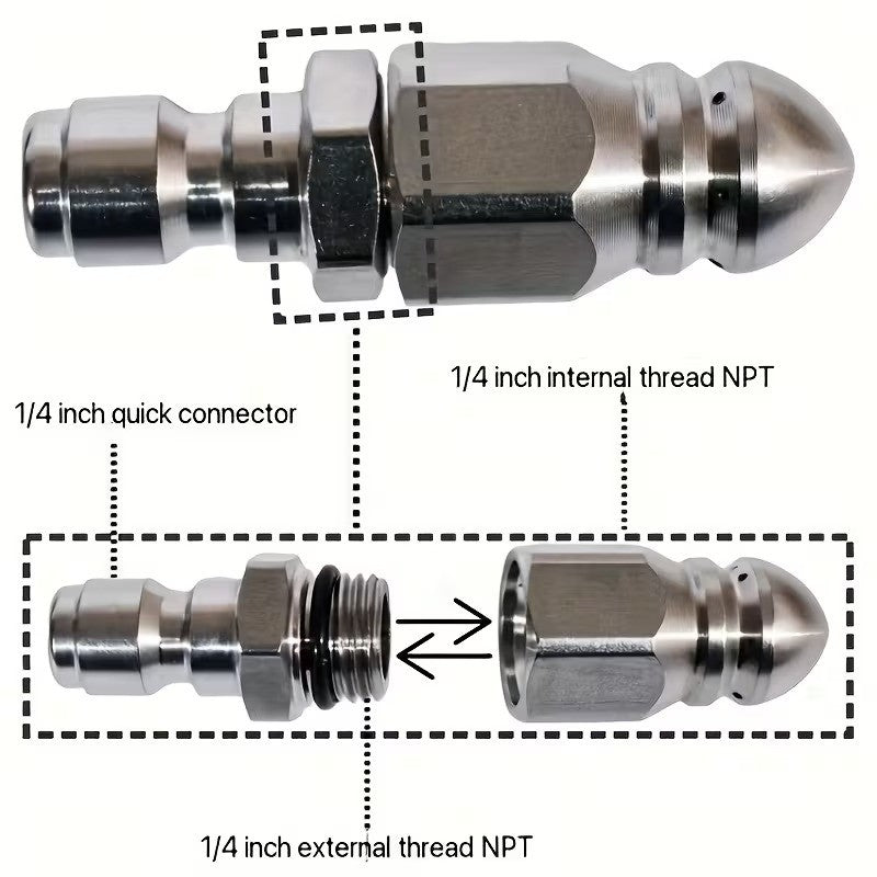 Sewer Jetter Nozzle High Pressure Drain Nozzle 1/4'' Quickly Connector 5000 PSI
