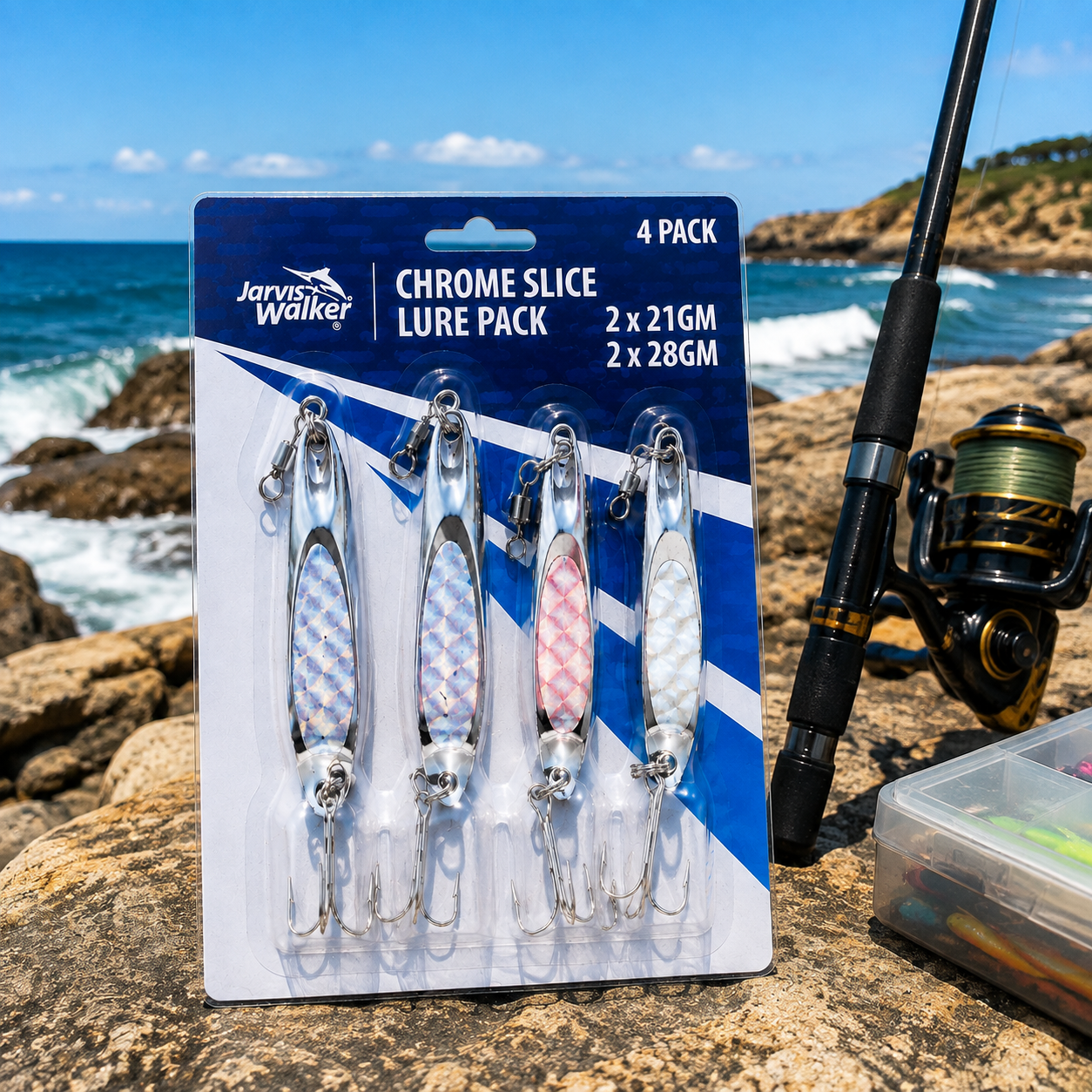 Jarvis Walker Chrome Slice Lures 2 Pack 3/4Oz & 1Oz Metal Fishing Lure Tackle