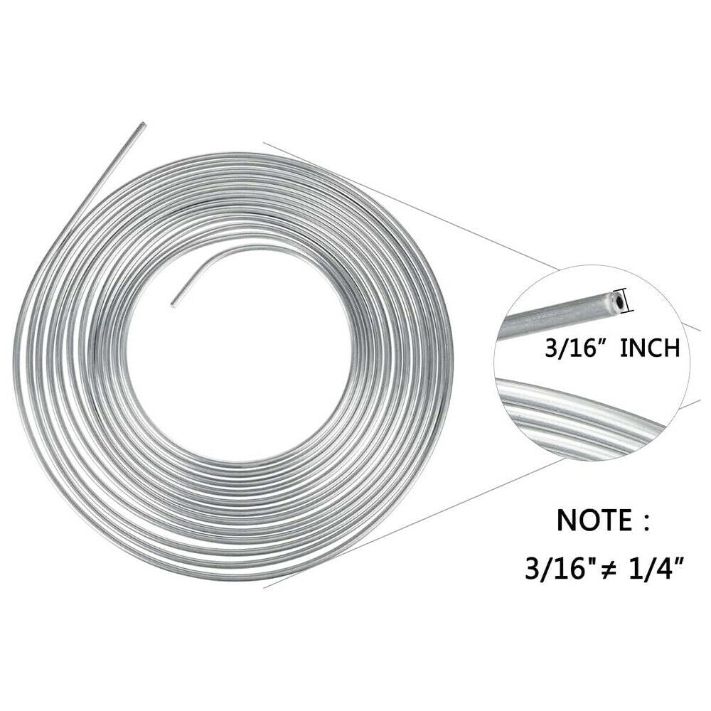 25Ft Roll Coil 3/16''OD Steel Zinc Brake Line Fuel Tubing Pipe Kit & 15 Fittings