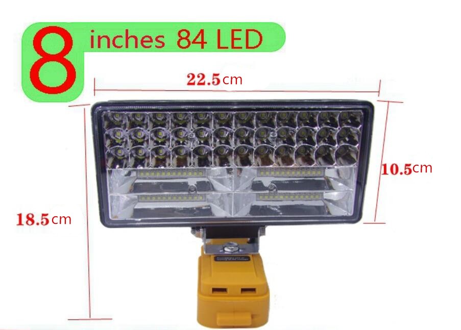 8 Inch LED Flood Work Light Tool Torch Lamp Fit DeWalt 18V 20V Lithium Battery