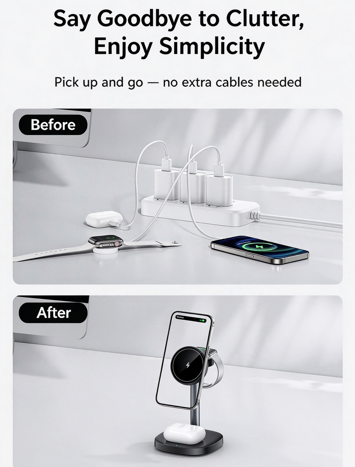 Magnetic Wireless Fast Charging Station 15W for iPhone, Apple Watch and AirPods