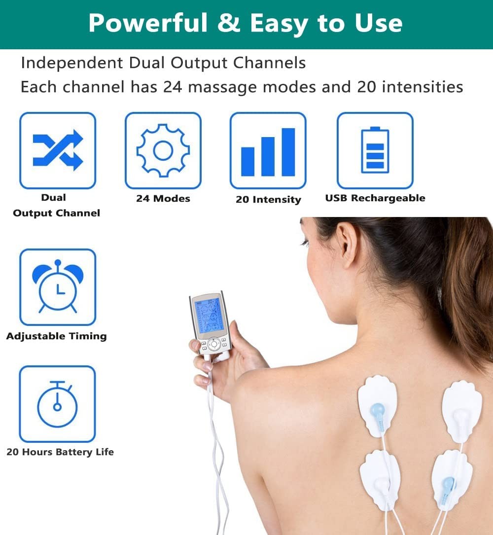 TENS Machine with 24 Massage Modes & 10 Pads