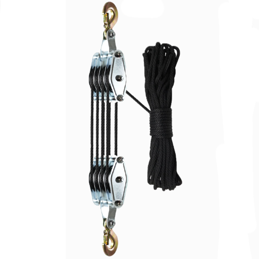 4-Wheel Rope Pulley Hoist Heavy Duty Labor Saving Block and Tackle 20m