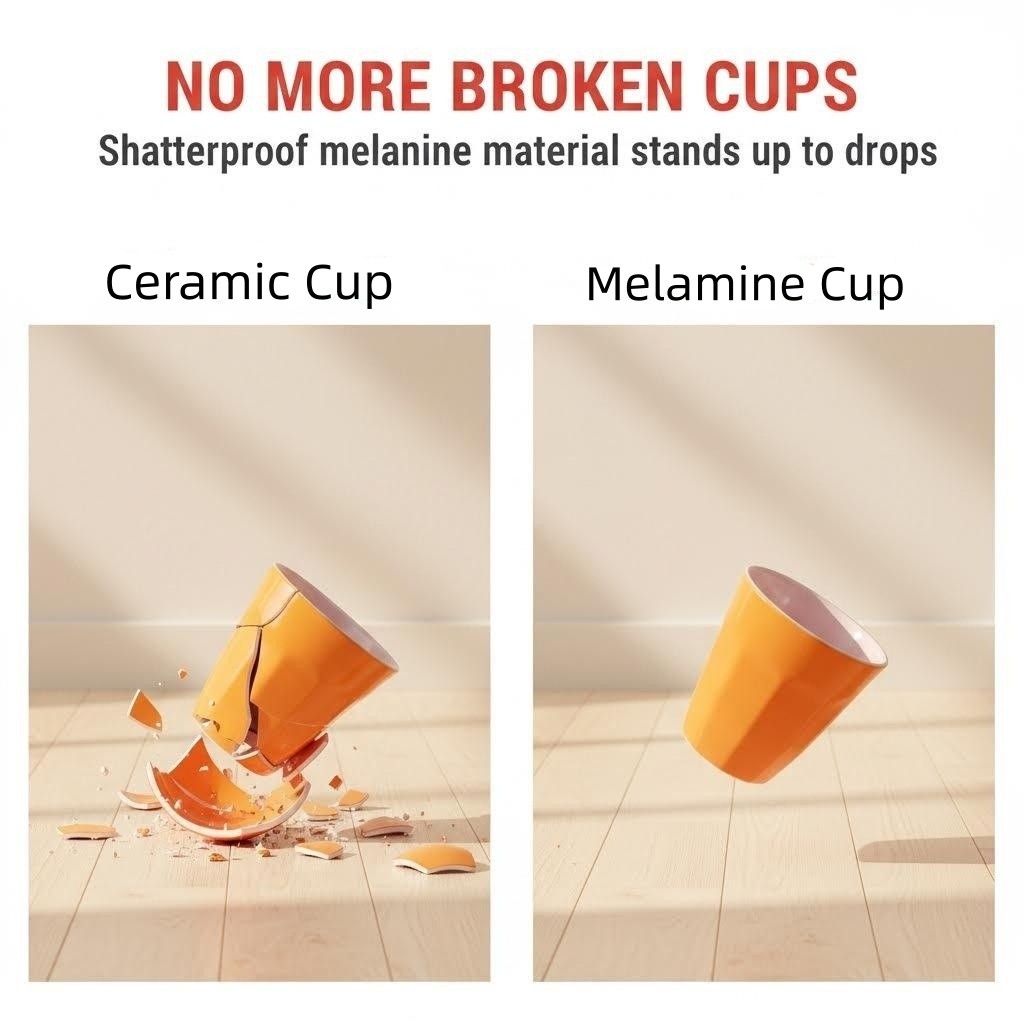 300ML Melamine Cups, Set of 6 in Blue Shatter-Proof Dishwasher Safe, BPA Free
