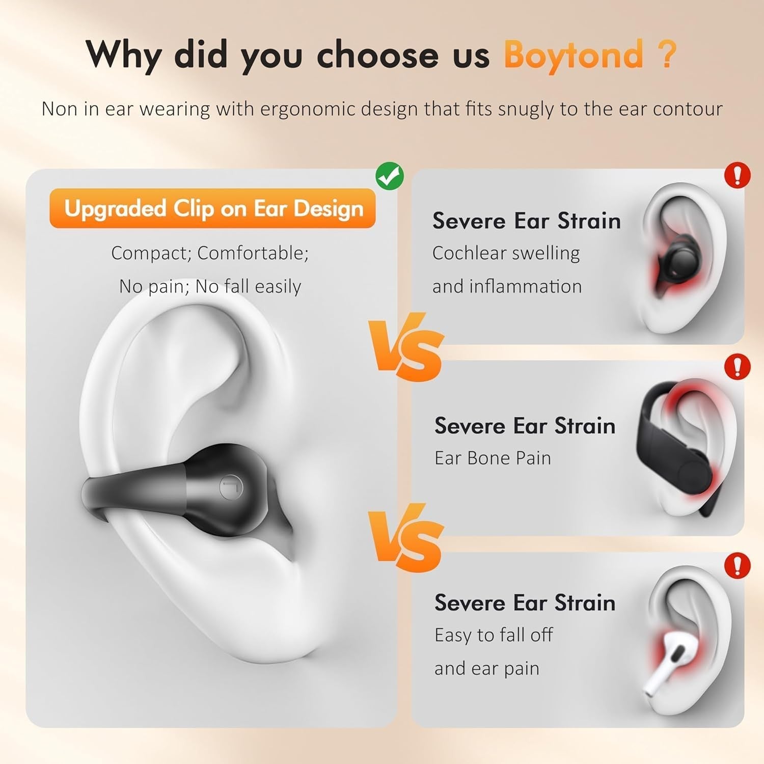 Open Ear Clip Headphones Wireless Earbuds Bluetooth Over Ear Buds Bone Conduction