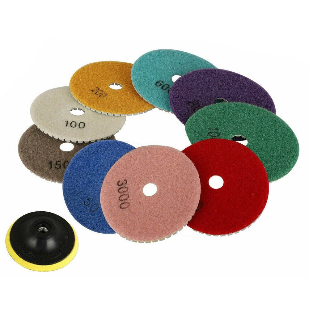 10Pcs Diamond Polishing Pads Wet Dry 4" Set