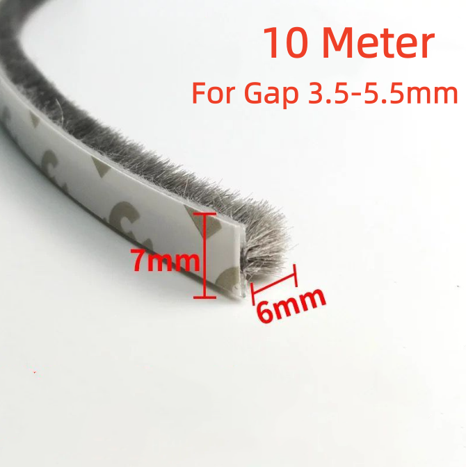 10M 7*6mm Weather Draught Excluder Brush Strip Window Door Seal Tape