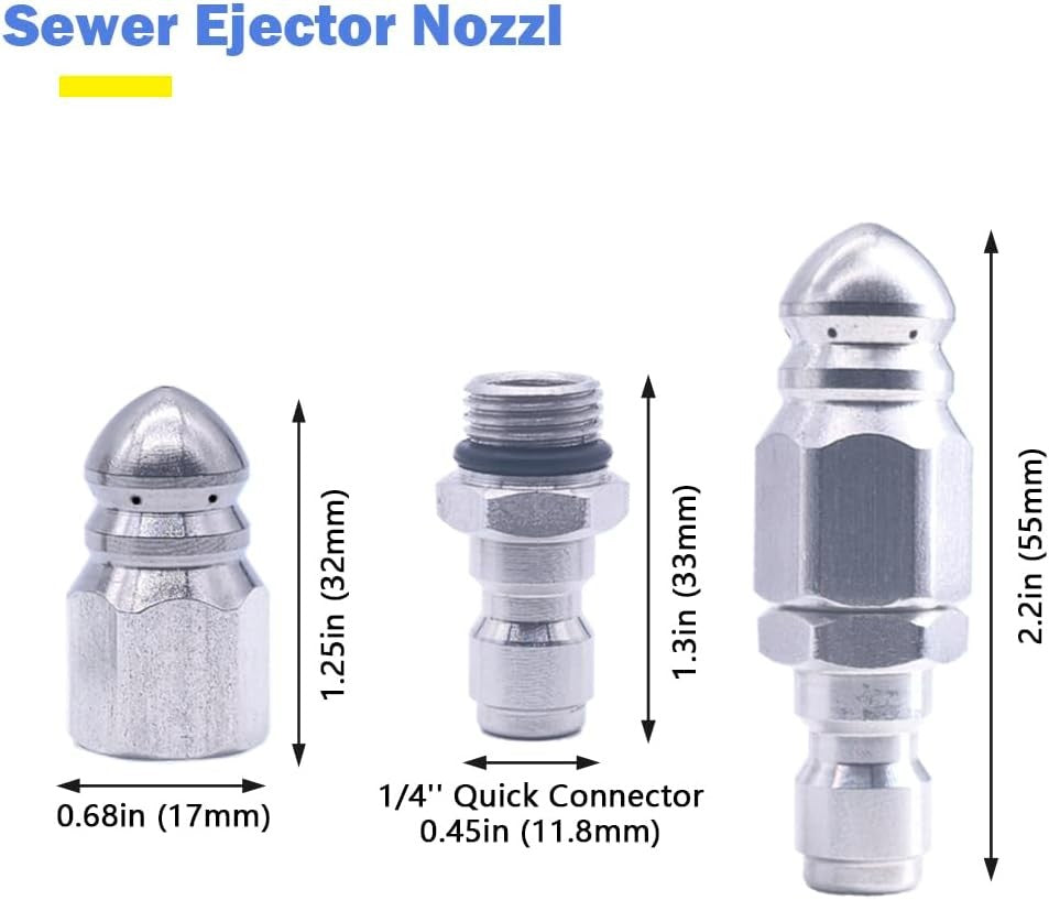 Sewer Jetter Nozzle High Pressure Drain Nozzle 1/4'' Quickly Connector 5000 PSI