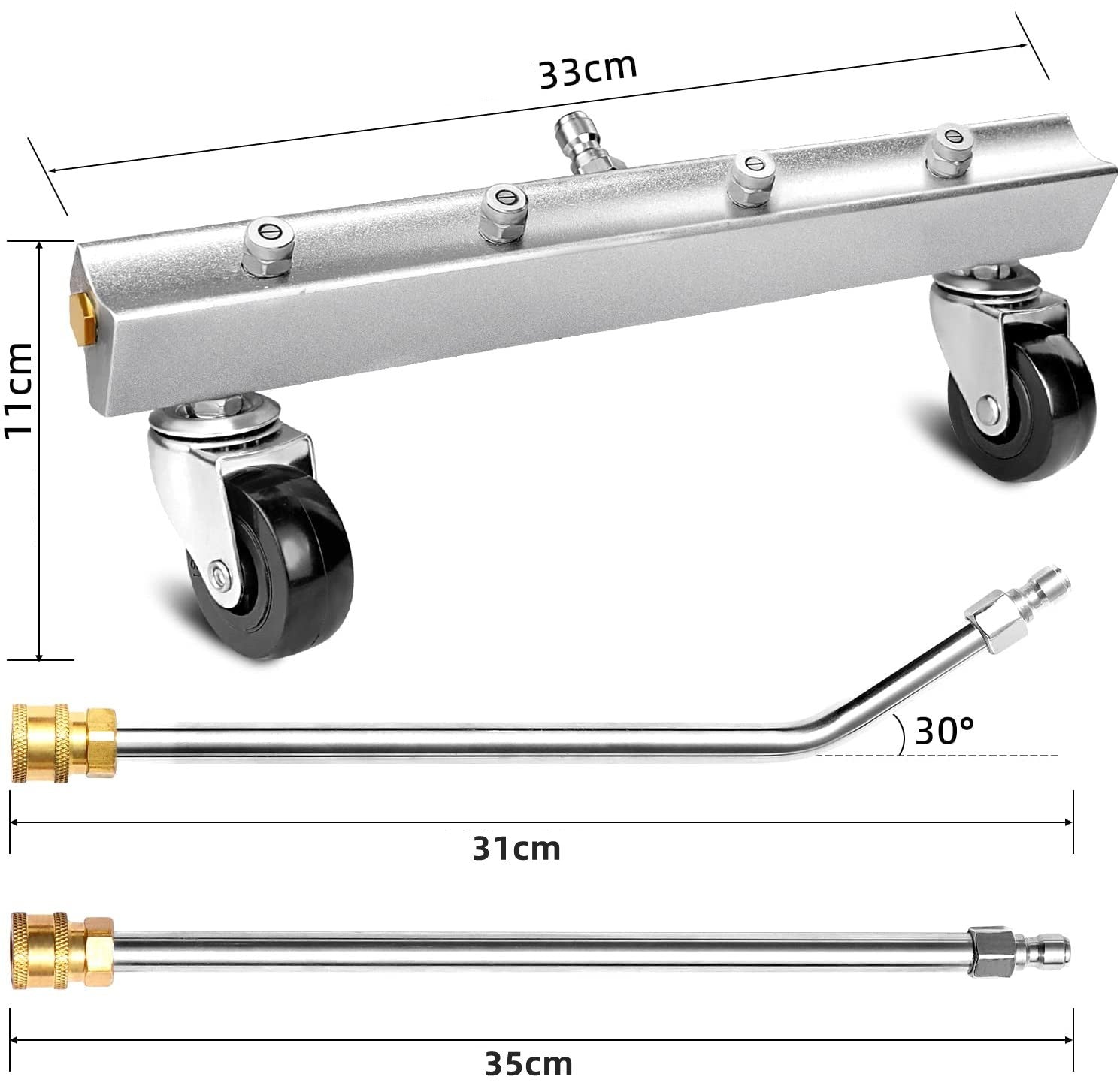 4000Psi Pressure Washer Undercarriage Water Spray Broom Chassis Cleaner Tool