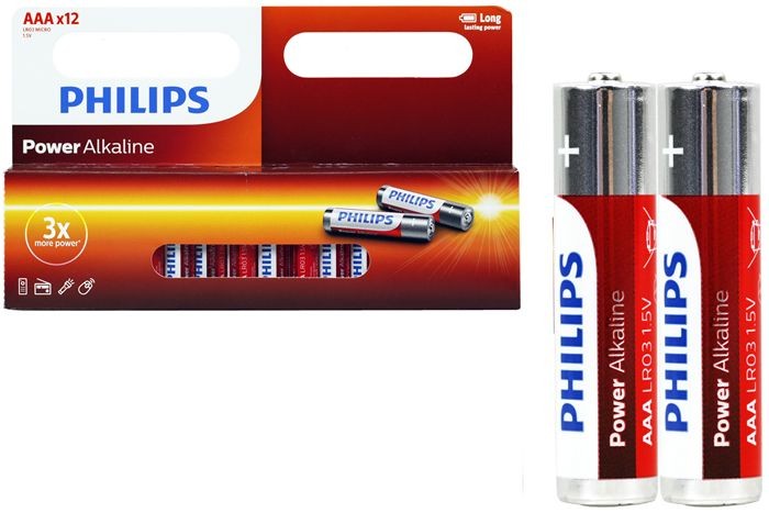 Philips AAA Alkaline Batteries 12 Pack 1.5V Long Lasting