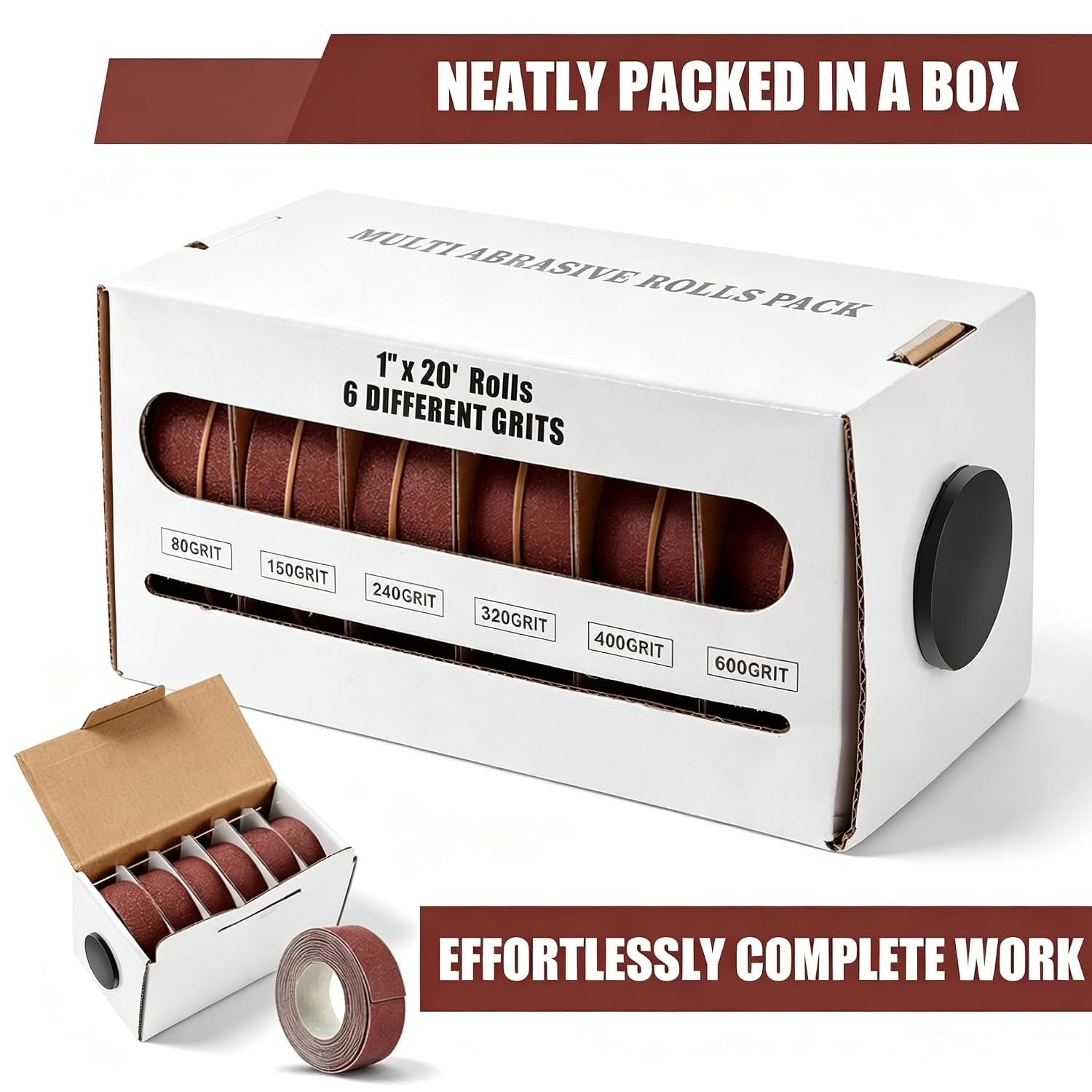 Emery Cloth Roll 6 Grits Abrasive Sandpaper Rolls Sand Paper with Dispenser