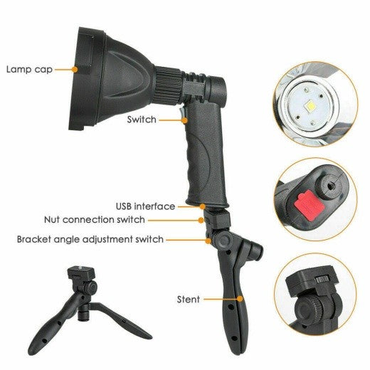 LED Handheld Spotlight Rechargeable Hunting Camping Flashlight