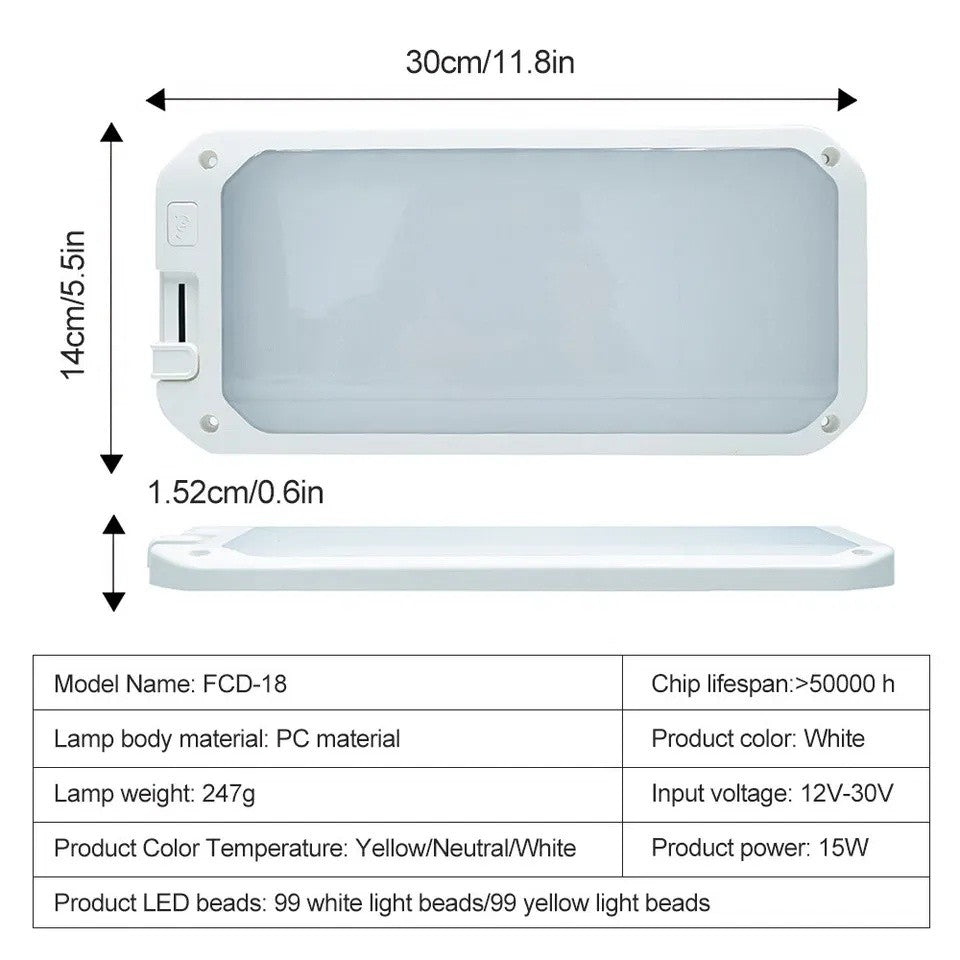 LED Roof Cabin Light 12V Interior Caravan Trailer Motorhome RV Boat Ceiling Lamp