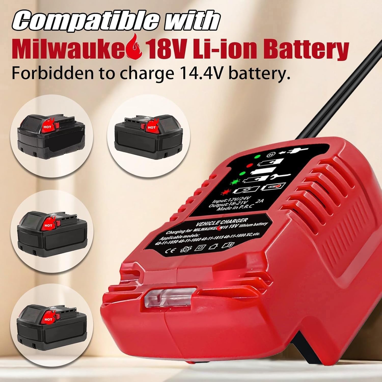 DC 12/24V Mini Car Charger Cigarette Lighter Plug for Milwaukee M18 18V Battery