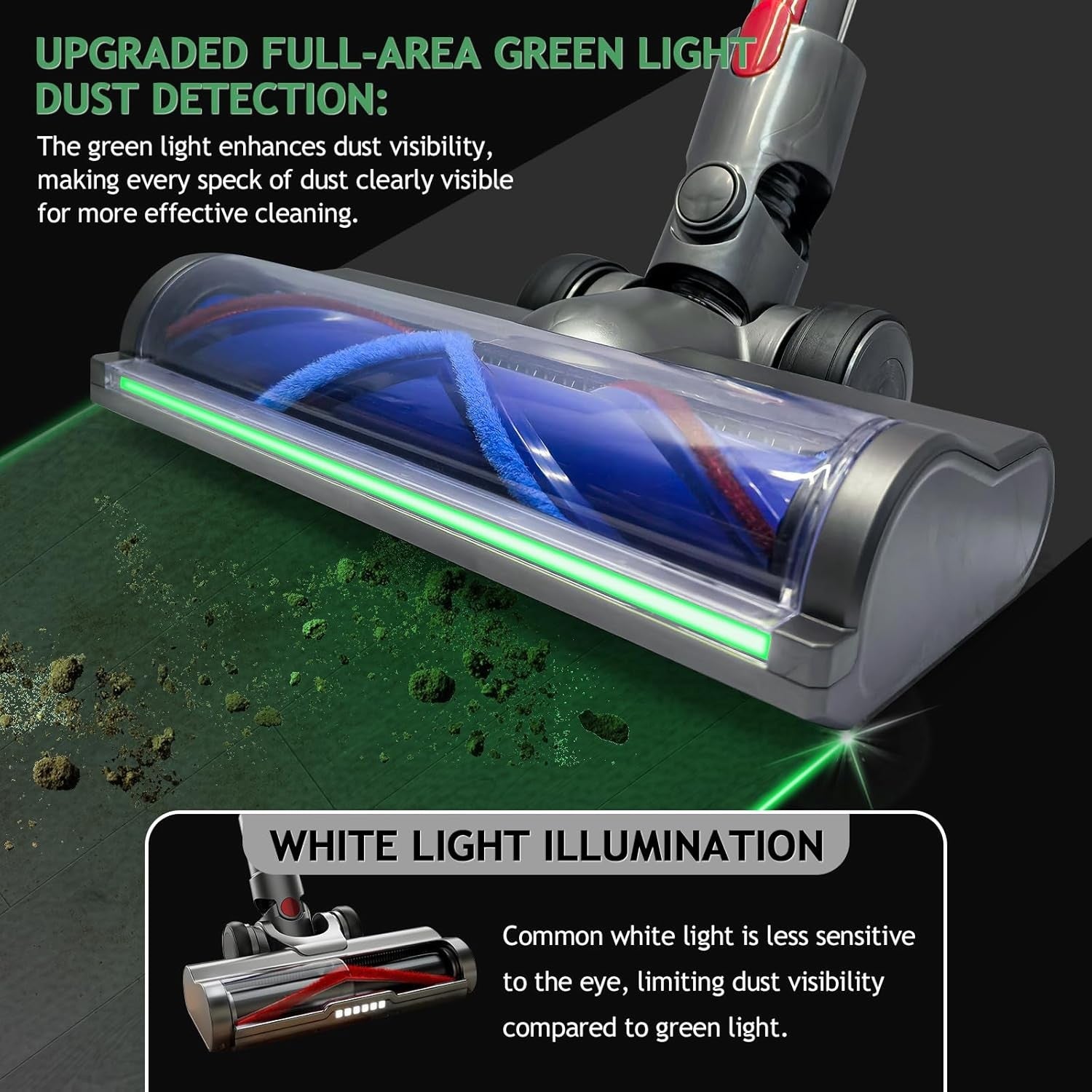 For Dyson Brush Head Green Light Hard Floor Head For V7/8/10/11/15/G5
