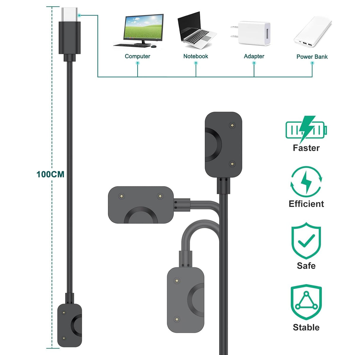 Type-C Charger for Samsung Galaxy Fit 3 SM-R390 – Magnetic Cable 100cm