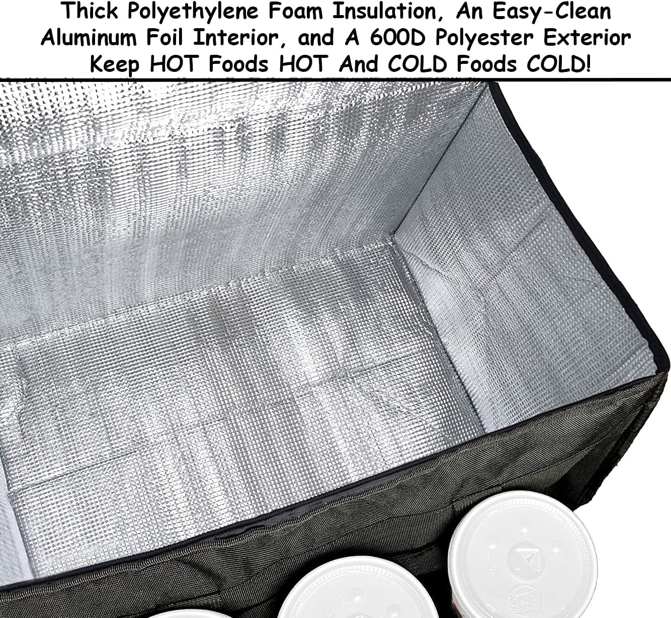 Insulated Food Pizza Delivery Bag with Cup Holders Drink Carriers