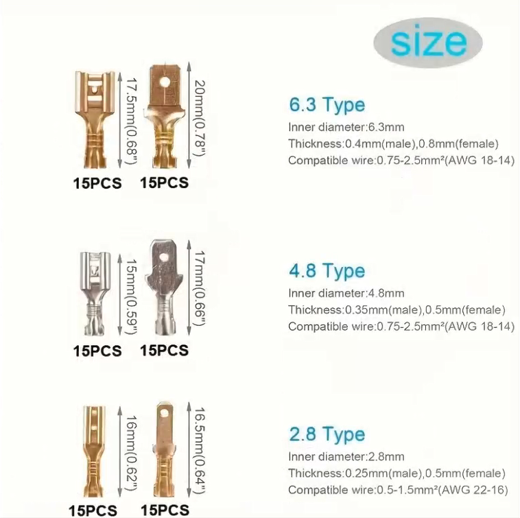 150pcs Male And Female Quick Connect Spade Wire Terminals
