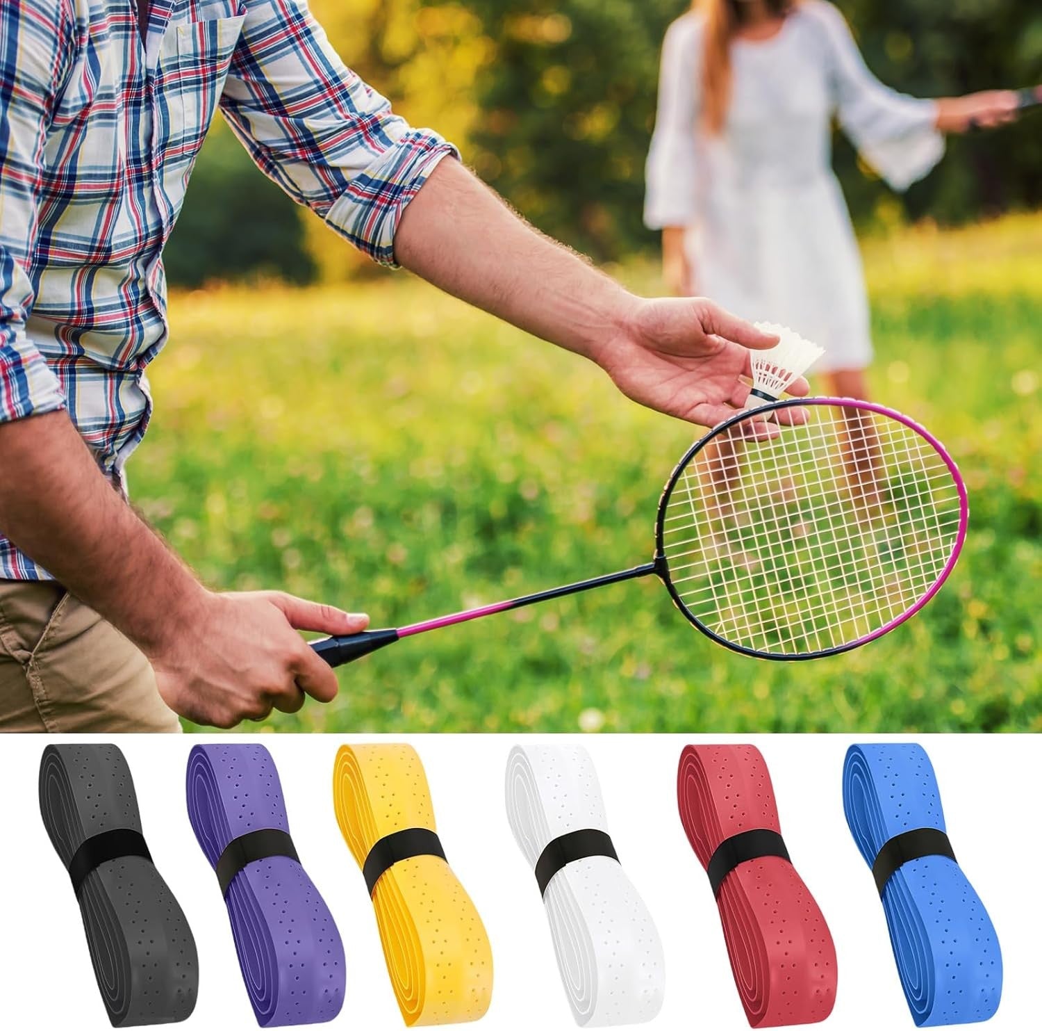 6Pcs Anti-Slip Badminton Grips Tennis Squash Racquet Over Grip Tape Sweatband