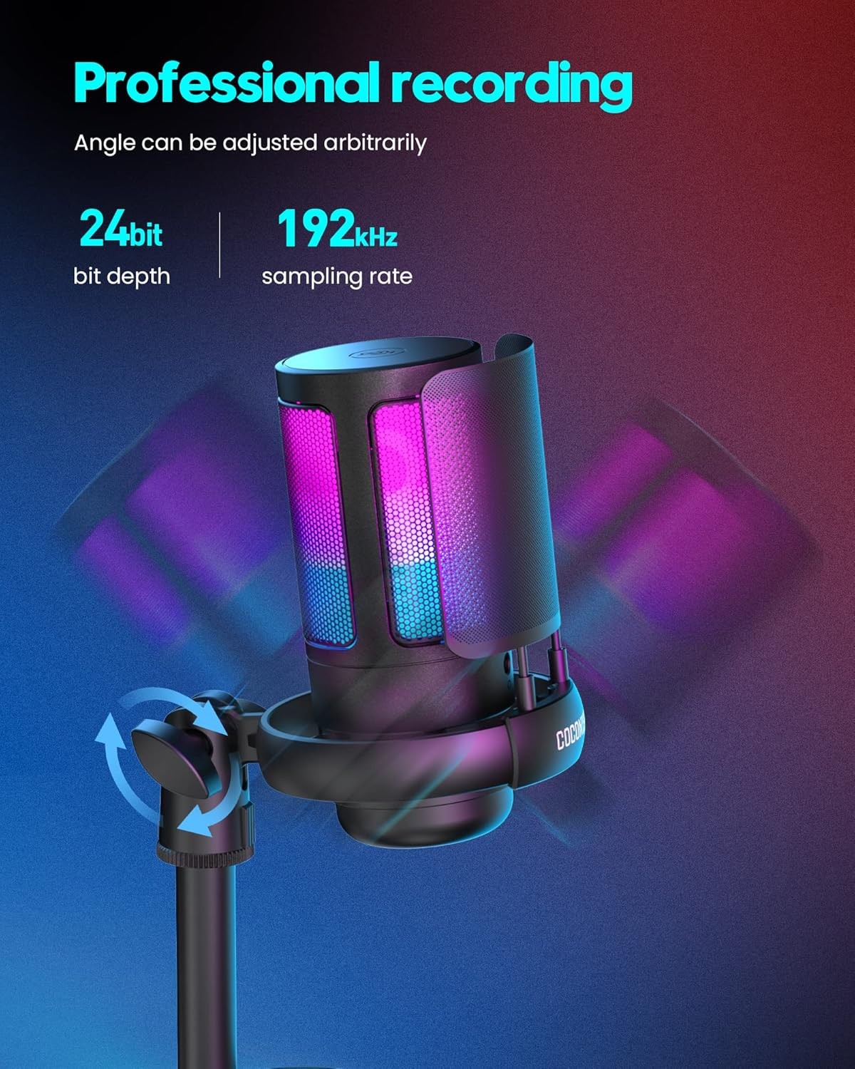 Gaming Microphone USB PC Mic for Podcasts Videos Streaming Quick Mute Pop Filter