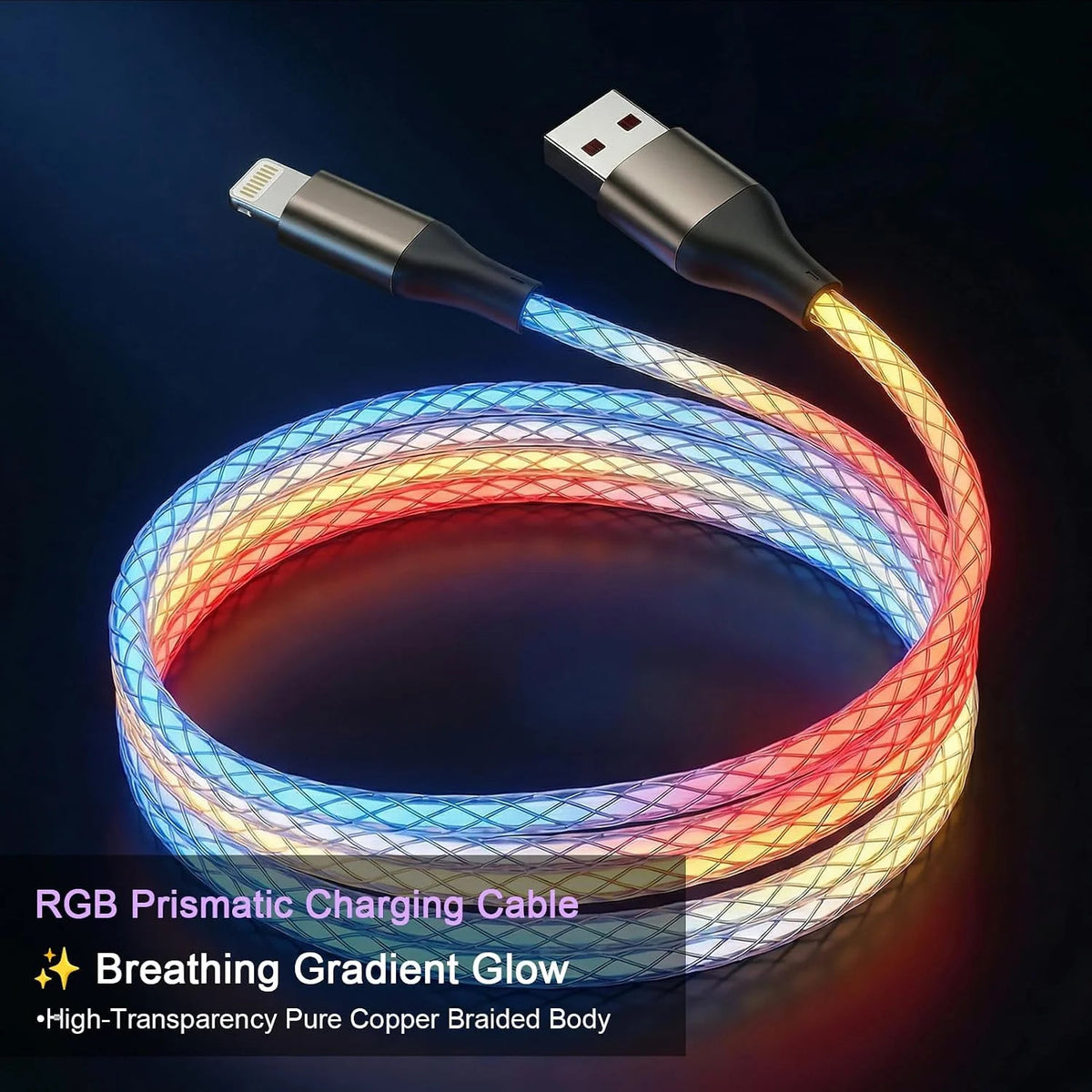 12W Light Up Cord Charger Cable Colorful Gradual LED for iPhone 14 13 12 11 Pro Max XR