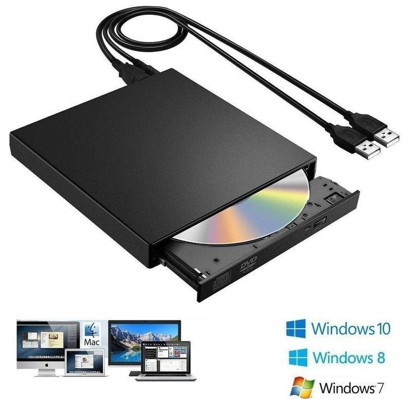 USB External CD DVD ROM Writer Burner Player Drive PC Laptop for Windows Mac