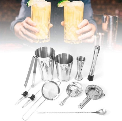 11PCS Bartender Kit Boston Cocktail Shaker Bar Set Maker Mixer