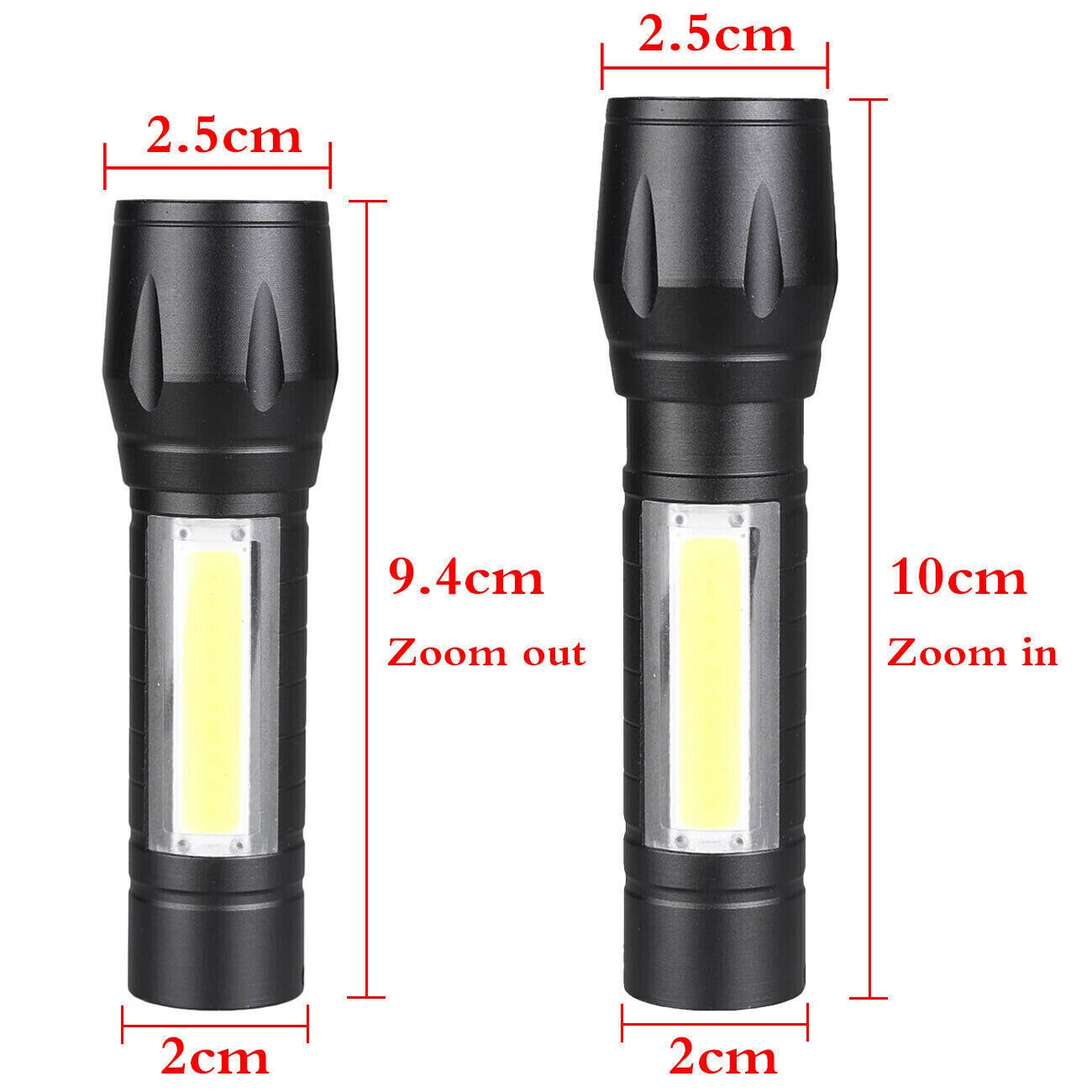 1000LM COB LED Flashlight Zoom USB Rechargeable Camping Small Torch Lamp