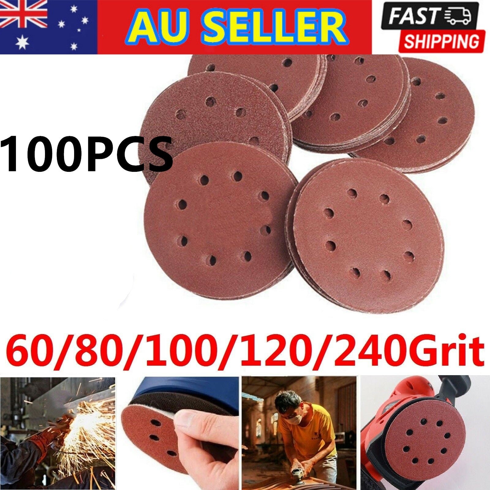 100pcs 125mm 5" Sanding Discs Mixed Grit Orbital Sander Pads