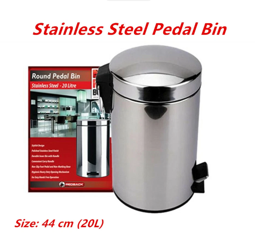 Stainless Steel Pedal Rubbish Bin w Handle Trash Waste Garbage Can Metal Stylish