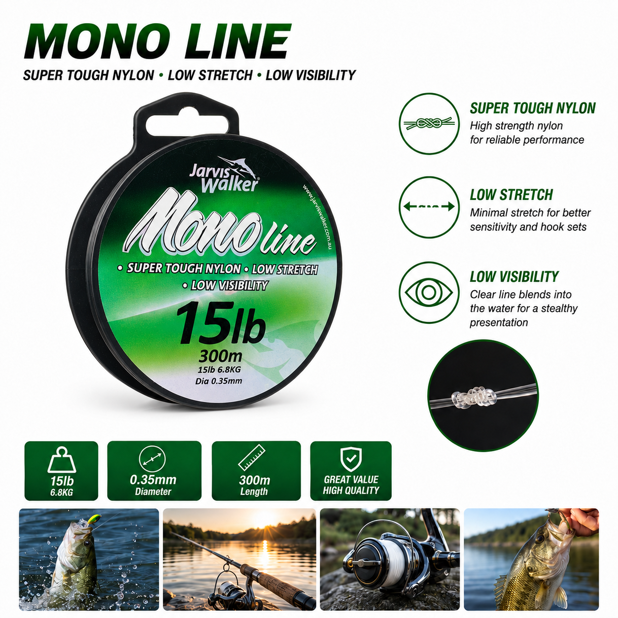2 Pack 300m JARVIS WALKER Mono Fishing Line Clear Fishing Line Nylon