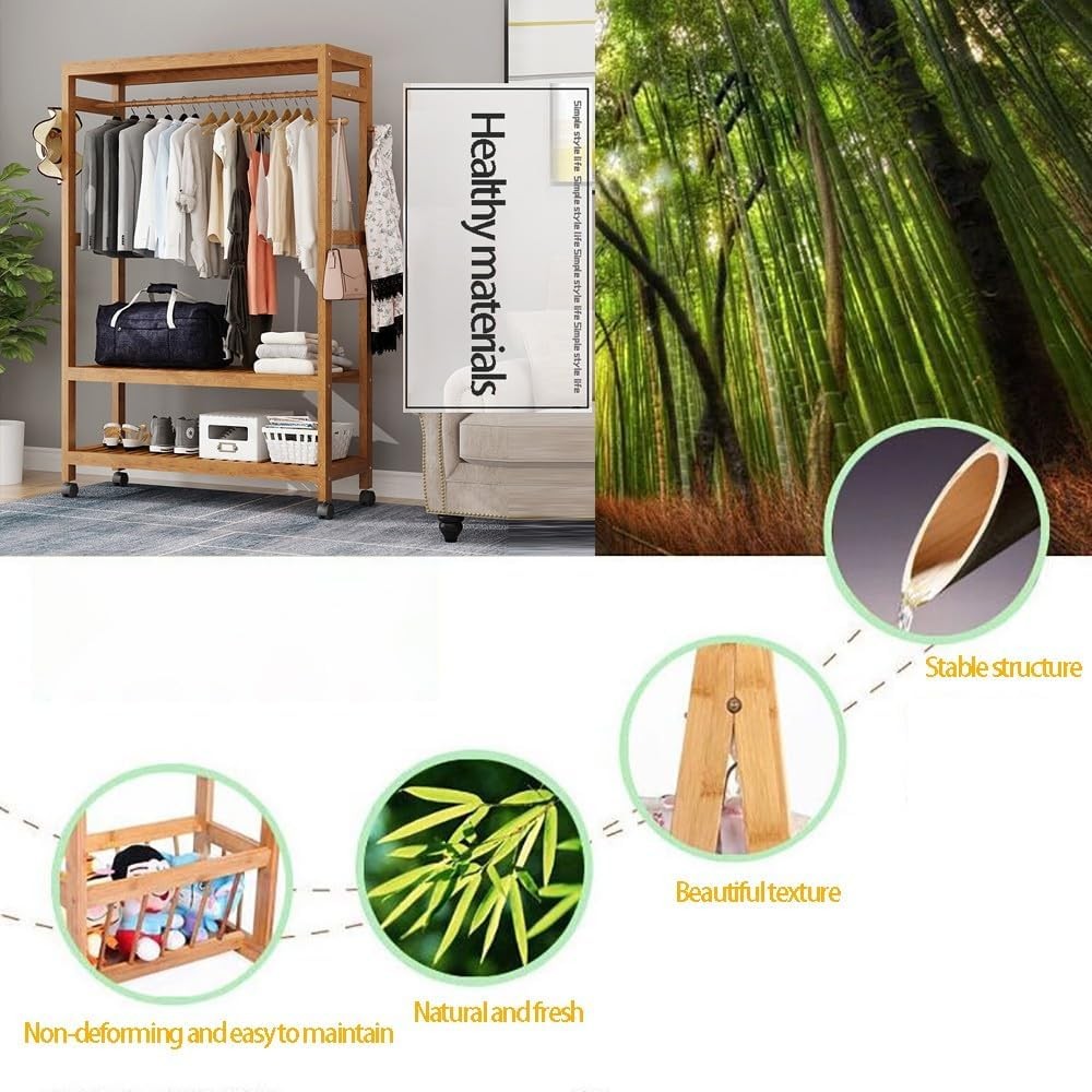 Wooden Coat Rack on Wheels 100cm