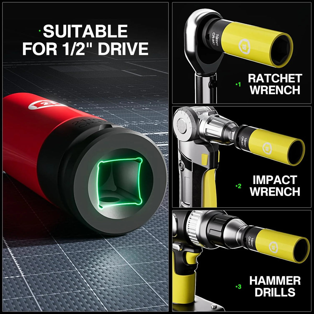 5PCS 1/2" Drive Impact Lug Nut Socket Set Auto Mechanic Repair Tools