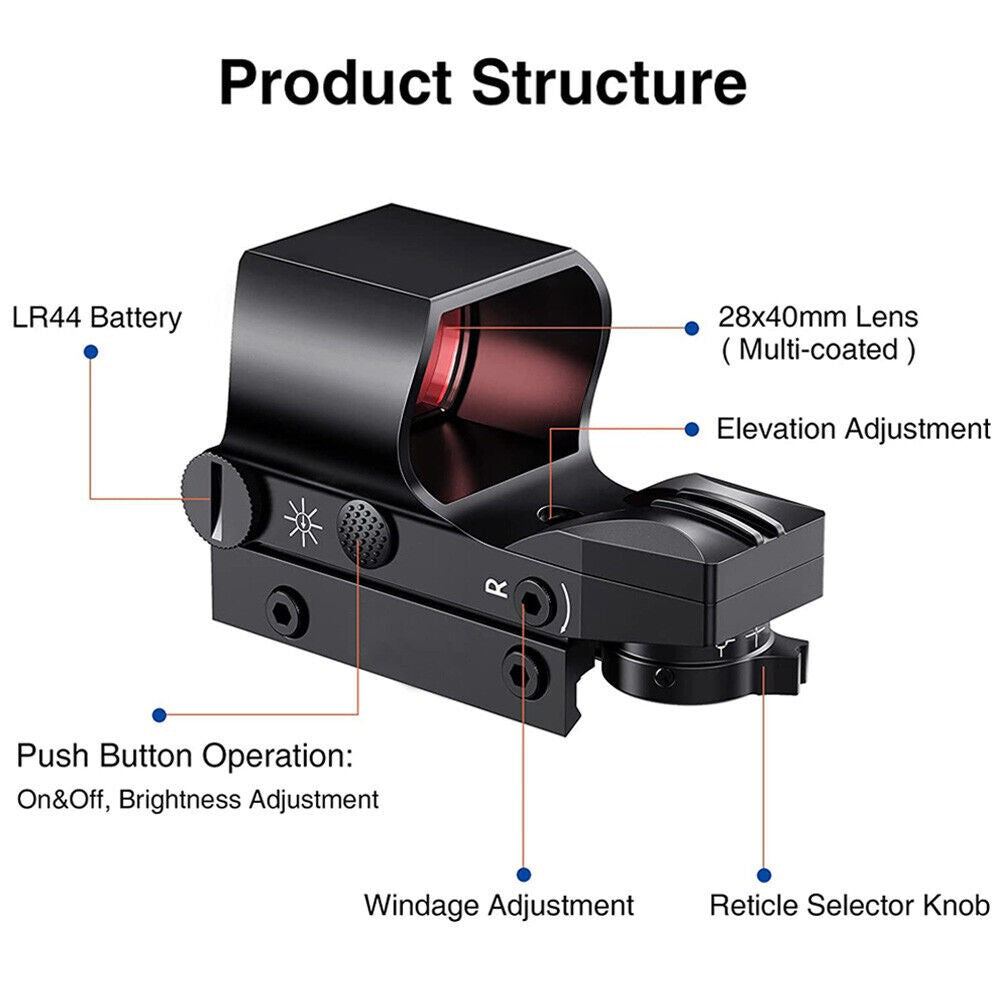 Tactical Red Dot Sight Holographic Reflex Scope for Hunting Rifle 20mm Rail