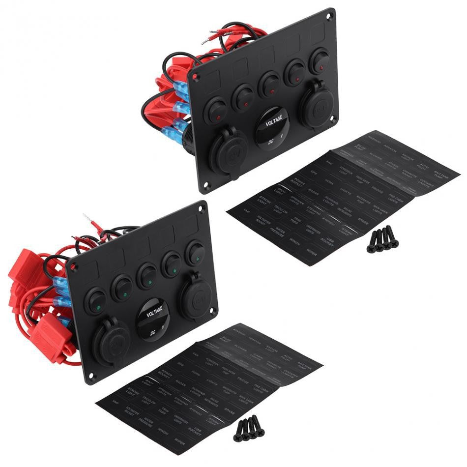 5-Gang Multi-Functional Rocker Switch Panel With Dual USB Charger