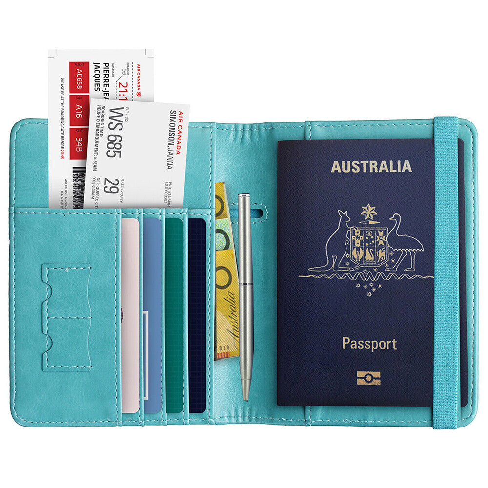 Slim Leather Travel Passport Pen Wallet Holder RFID Blocking ID Card Case Cover